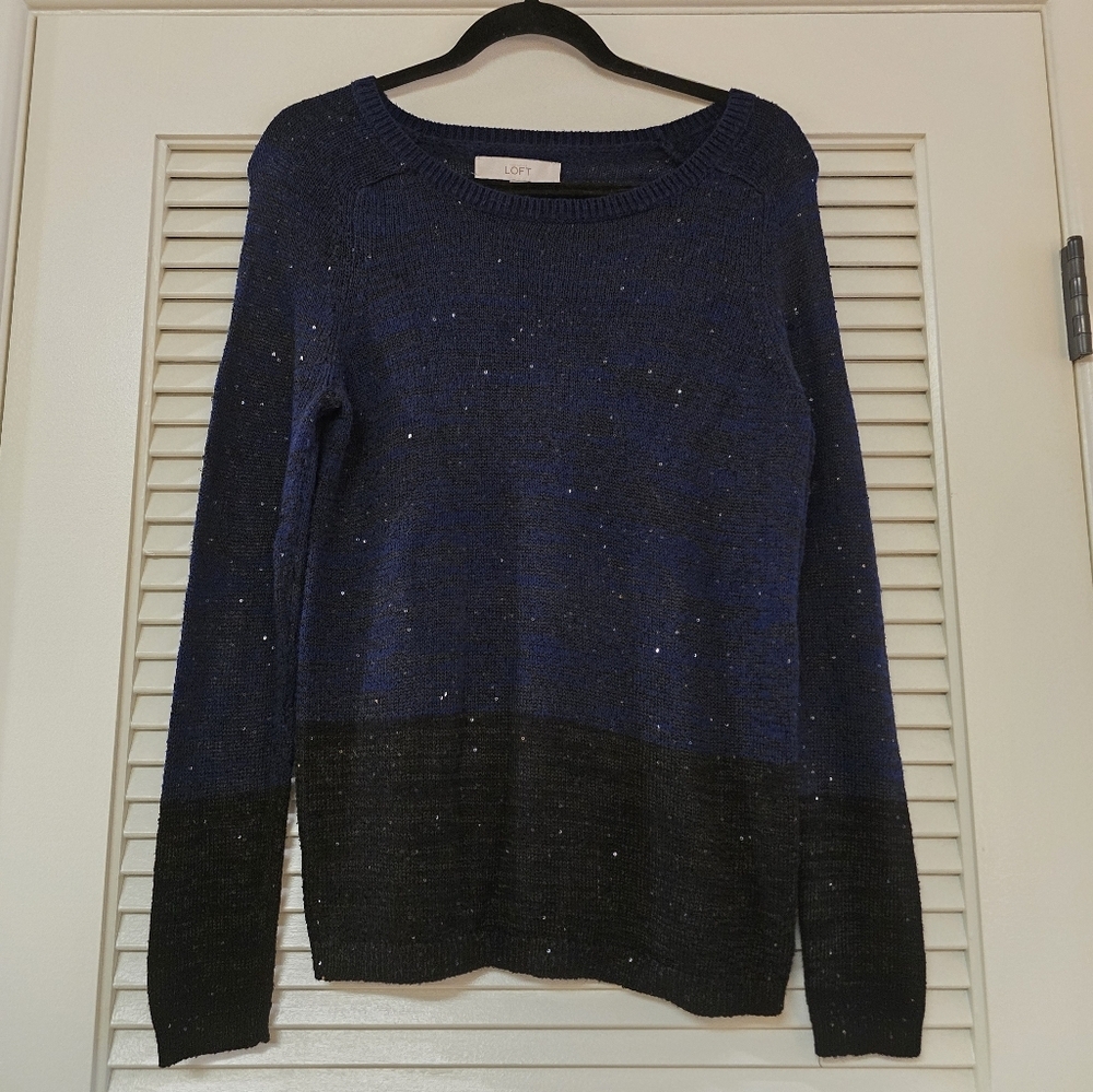 LOFT - Black & Blue Sequin Thin Long-Sleeve Knit Sweater
